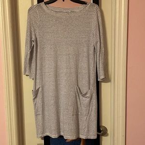 Eileen Fisher organic linen striped pocket shirt dress size XS
